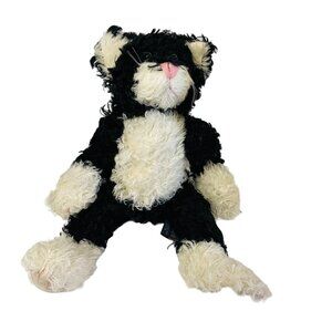 Vintage Boyds Black & White Cat Plush Toy With Green Eyes & Pink Nose 14" Inches